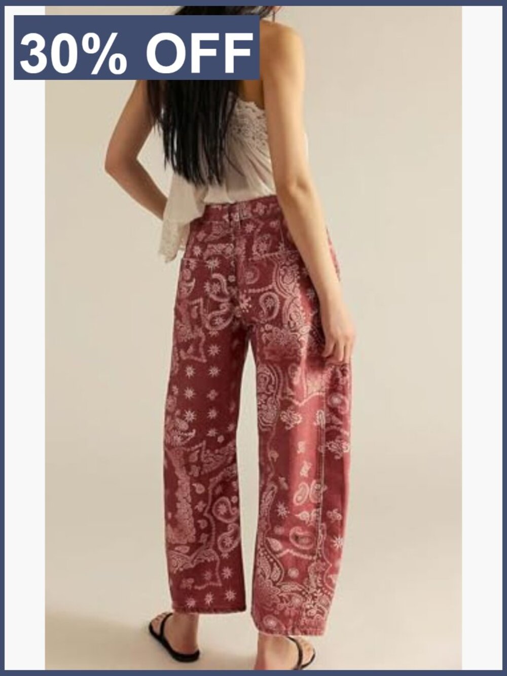 Boyfriend Baggy Barrel Jeans Floral Print Denim Ankle Pants Wide Leg Mid Rise - Picture 4 of 7
